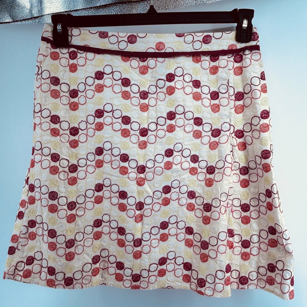 Valerie Stevens Skirt Womens 12 Beige Orange‎ Embroidered Circle A-Line Cotton